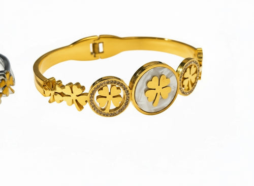 Bracciale Rigido Quadrifoglio Portafortuna con Cristalli