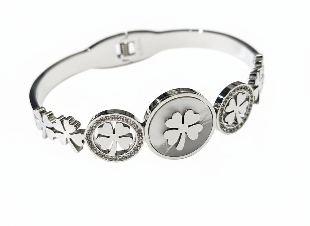 Bracciale Rigido Quadrifoglio Portafortuna con Cristalli