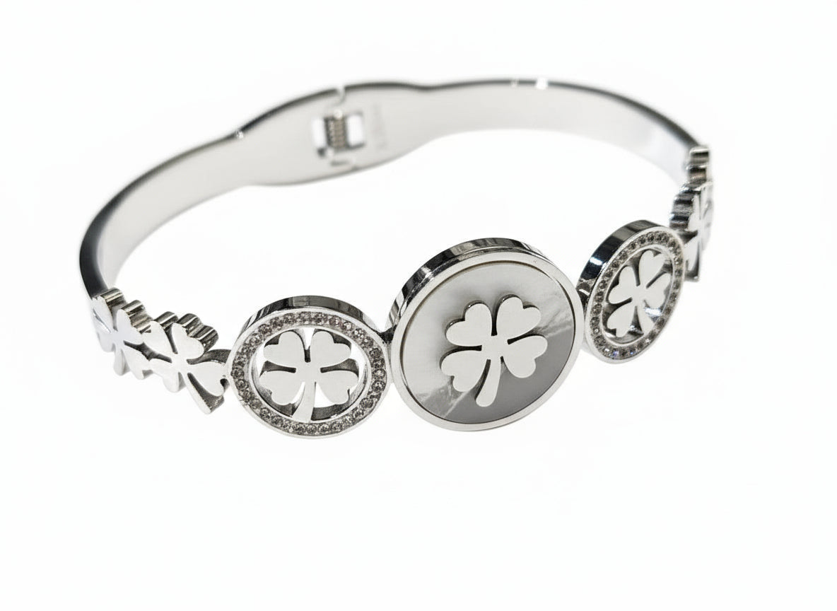 Bracciale Rigido Quadrifoglio Portafortuna con Cristalli