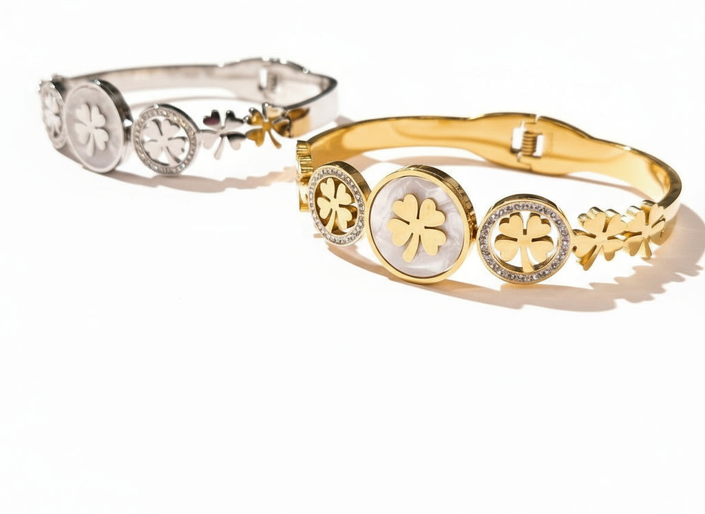 Bracciale Rigido Quadrifoglio Portafortuna con Cristalli