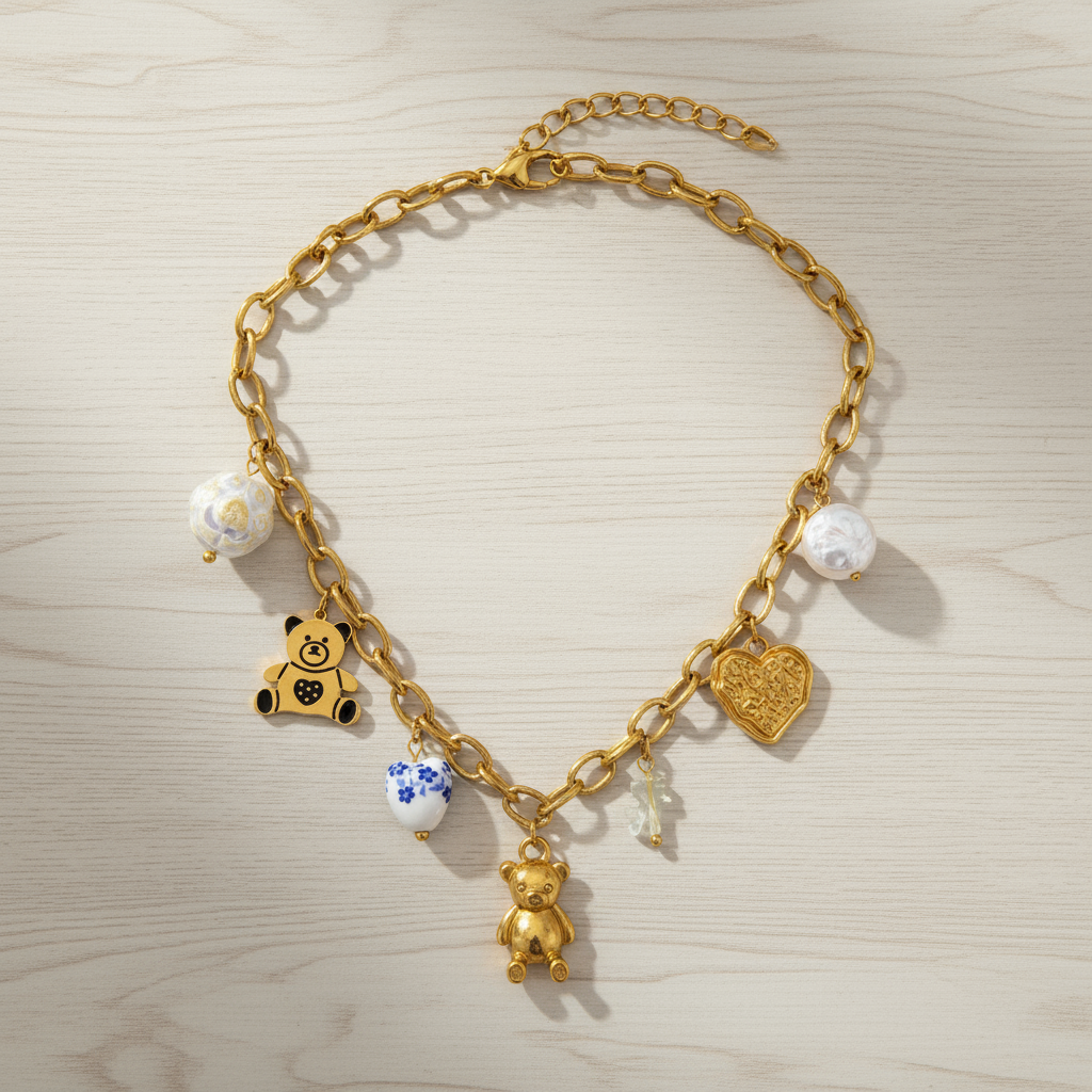 Collana con Ciondolo Rettangolare in Acciaio Placcato Oro 18K