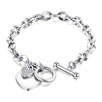 Bracciale Cuore in Acciaio Inossidabile con Zirconi - Idea Regalo Donna