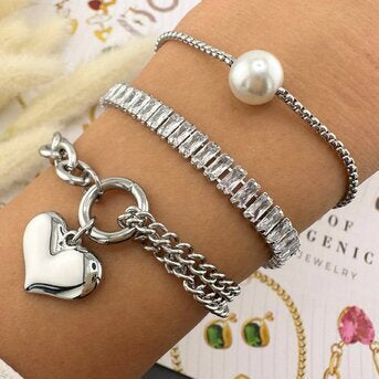 Bracciale con Perle in Acciaio Inossidabile