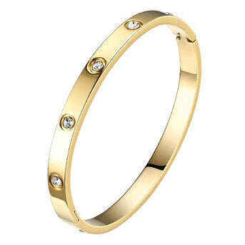 Bracciale Rigido con Zirconi in Acciaio Placcato Oro 18K