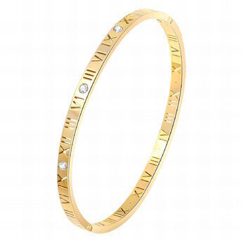 Bracciale Rigido con Zirconi in Acciaio Placcato Oro 18K