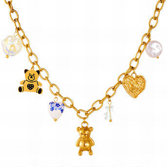 Collana con Ciondolo Rettangolare in Acciaio Placcato Oro 18K