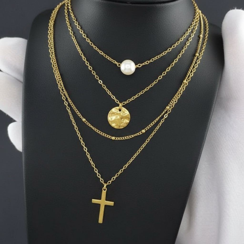Collana con Perla in Acciaio Placcato Oro 18K