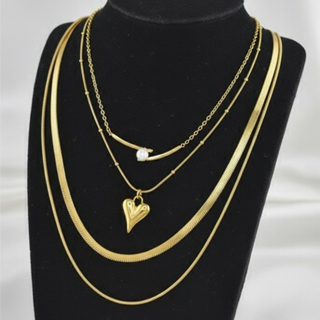 Collana Cuoricini in Acciaio Placcato Oro 18K