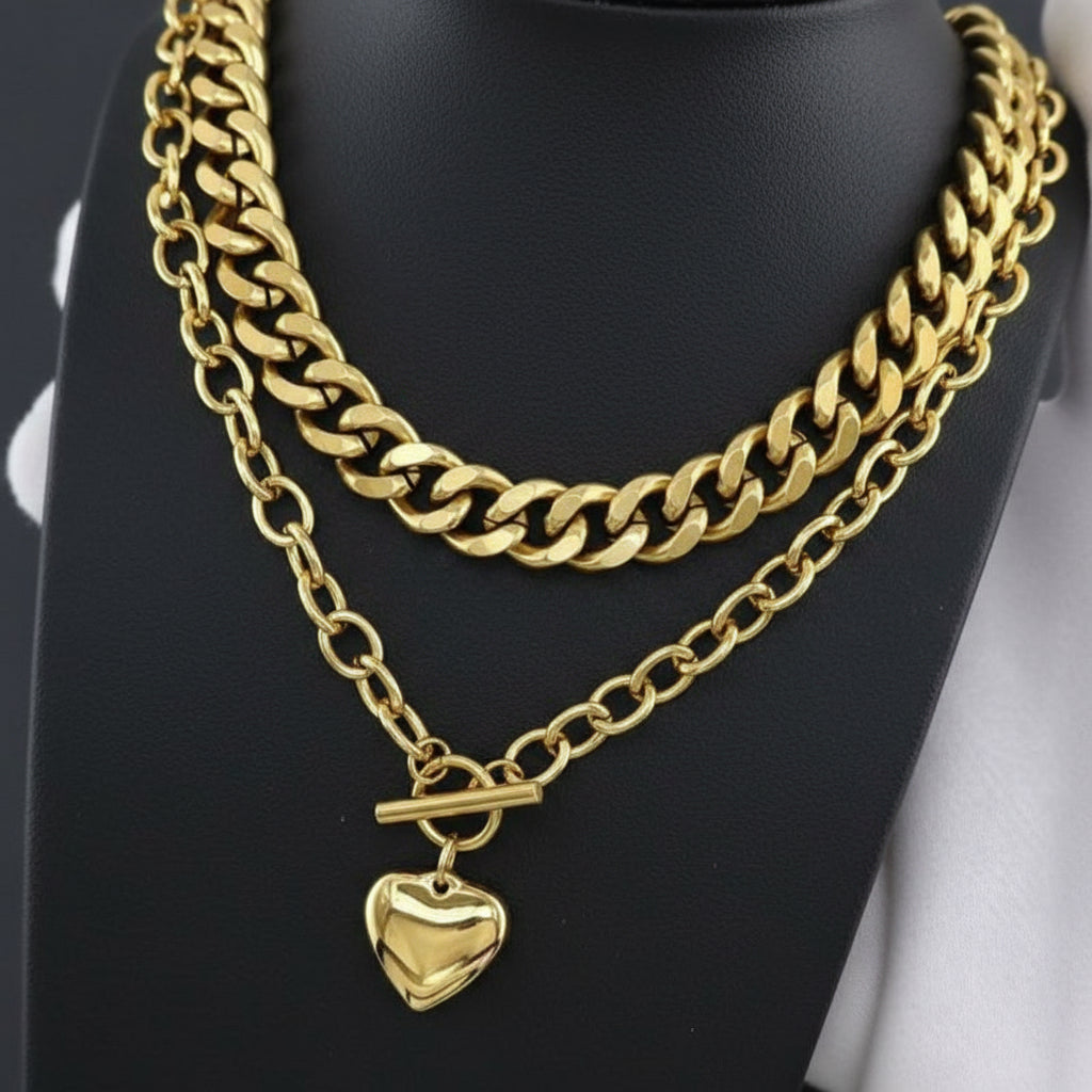 Collana Cuore in Acciaio Placcato Oro 18K