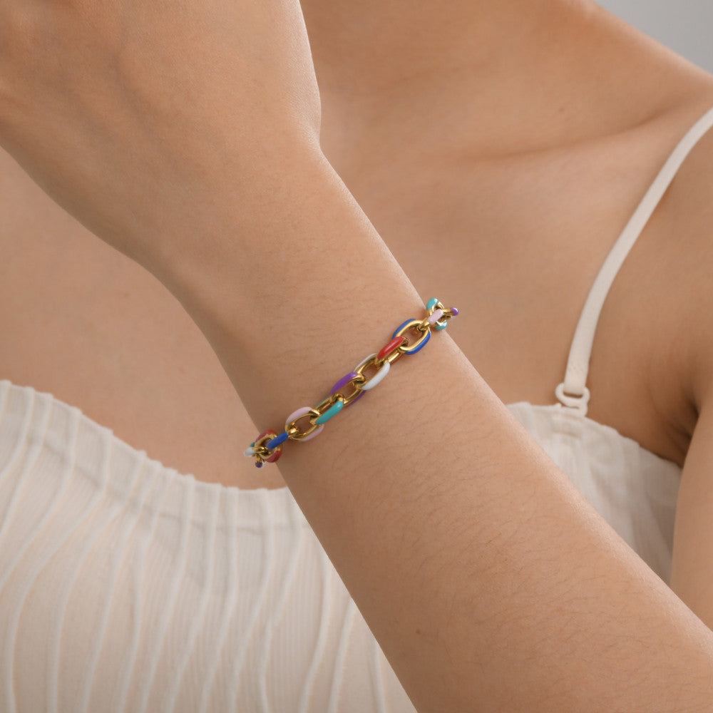 Bracciale Catena Cubana Colorata in Acciaio Inossidabile