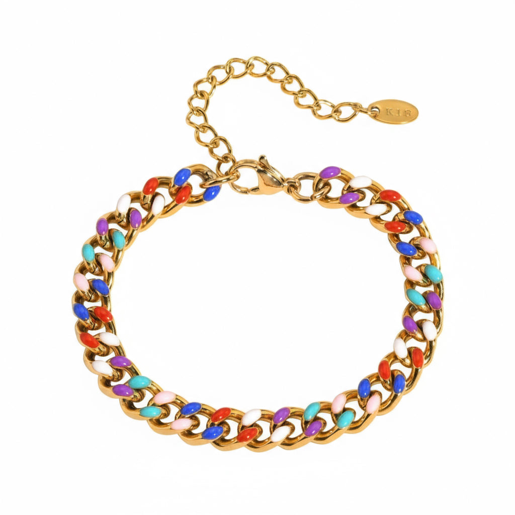 Bracciale Catena Cubana Colorata in Acciaio Inossidabile
