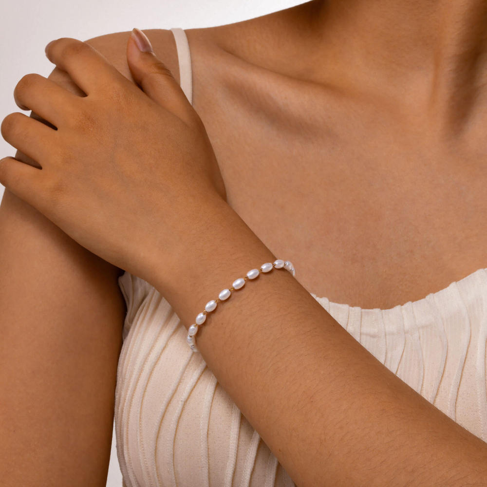 Bracciale di Perle in Acciaio Inossidabile - Elegante Classico Regalo Donna