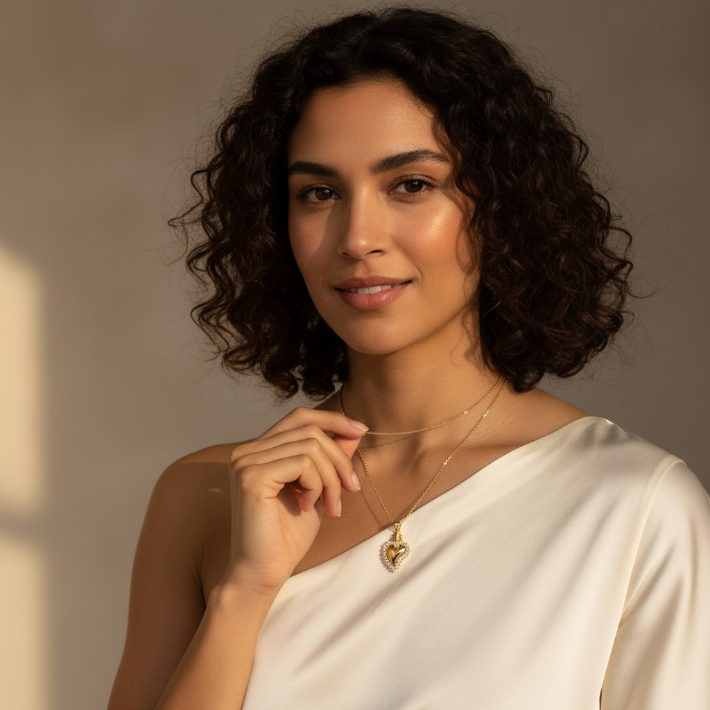Collana Cuore Dorato con Zirconi in Acciaio Inossidabile - Elegante e Romantica