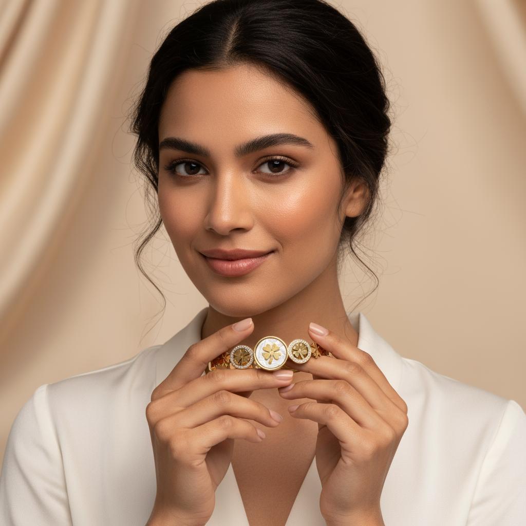 Bracciale Rigido Quadrifoglio Portafortuna con Cristalli