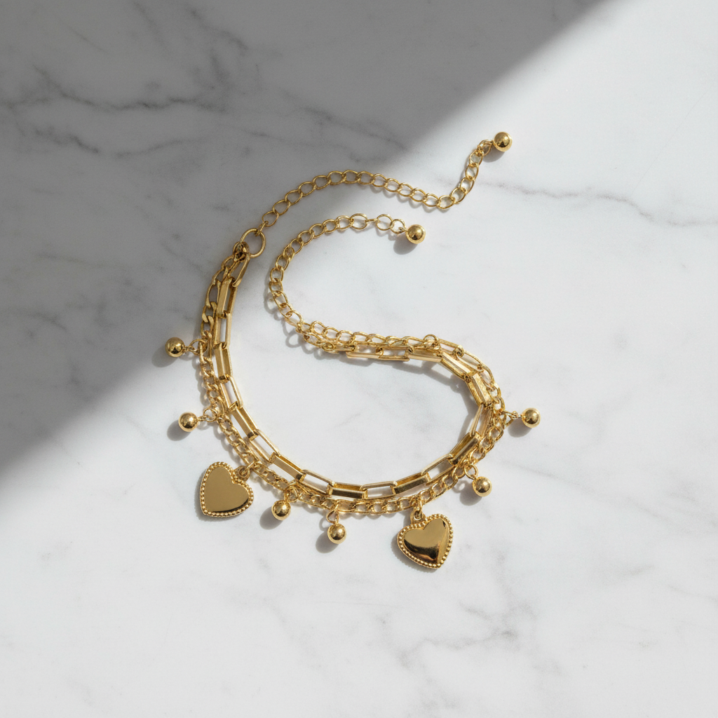 Bracciale Cuoricini in Acciaio Placcato Oro 18K