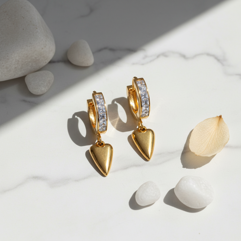 Orecchini Cuoricini in Acciaio Placcato Oro 18K