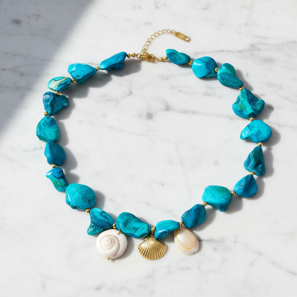 Collier « Coquillages », acier plaqué or 18 carats