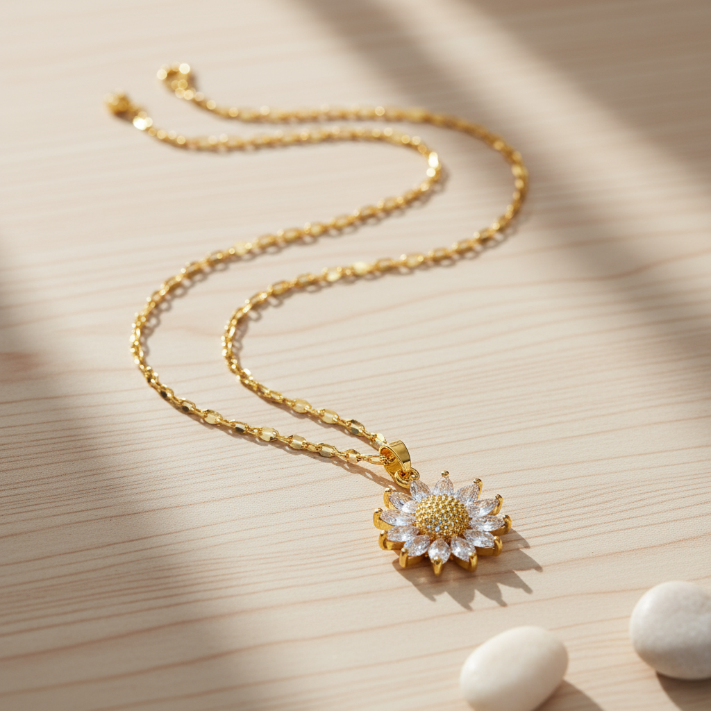 Collana Fiore in Acciaio Placcato Oro 18K