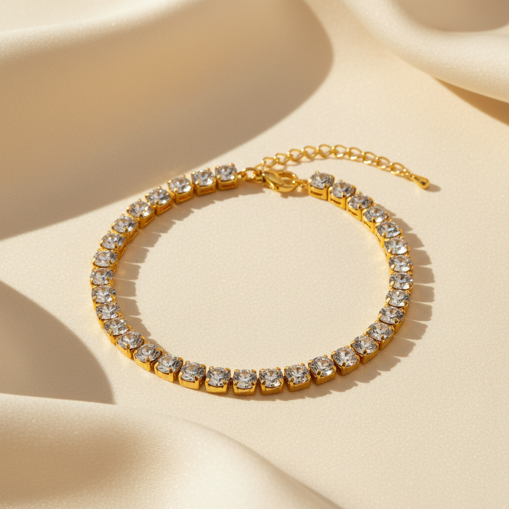 Bracciale Tennis in Acciaio Placcato Oro 18K