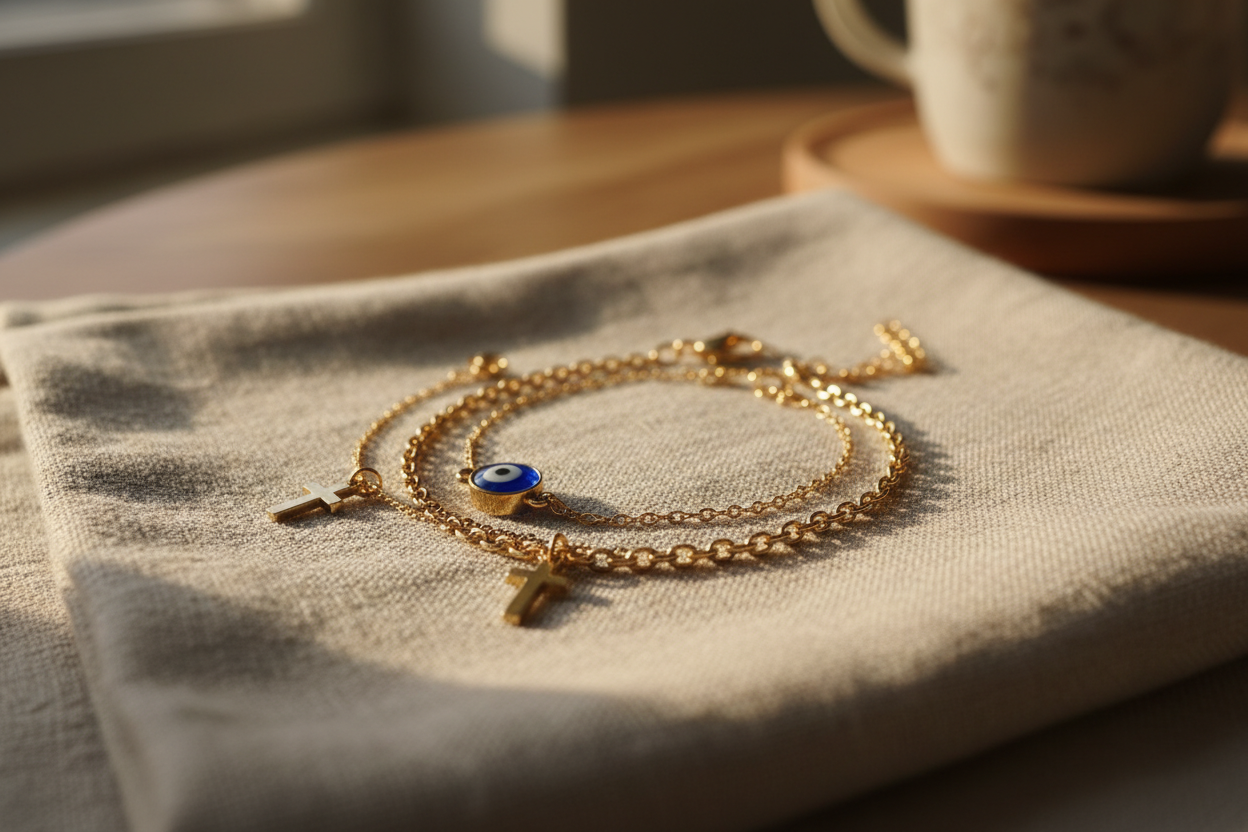 Bracciale Malocchio in Acciaio Placcato Oro 18K