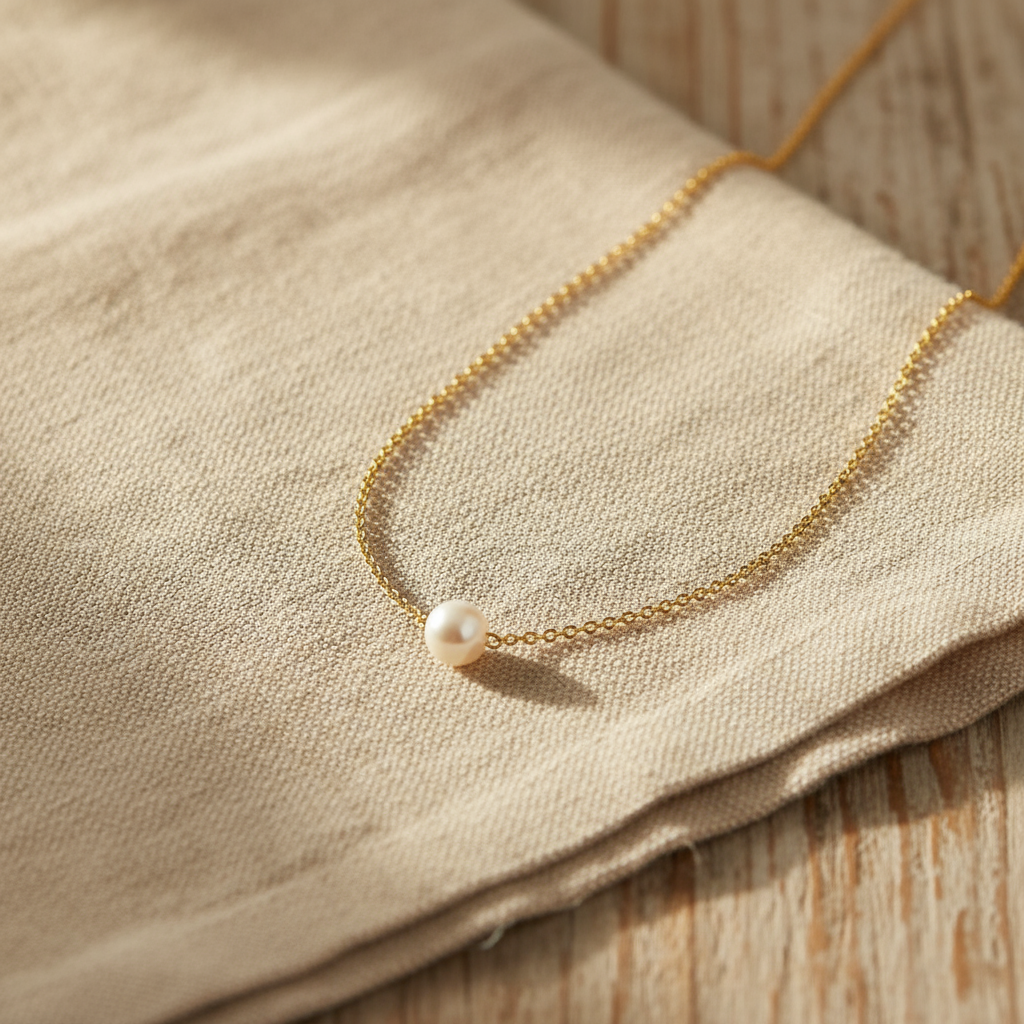 Collana con Perla in Acciaio Placcato Oro 18K