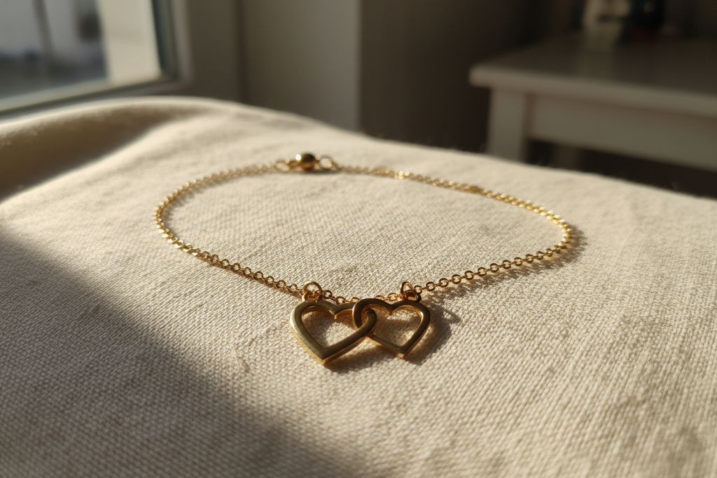 Collier « Coeurs », acier plaqué or 18 carats