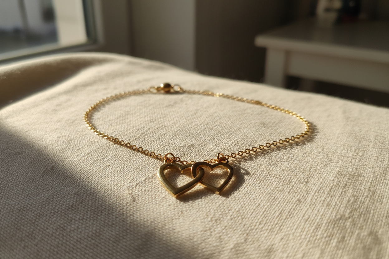 Collana Cuoricini in Acciaio Placcato Oro 18K