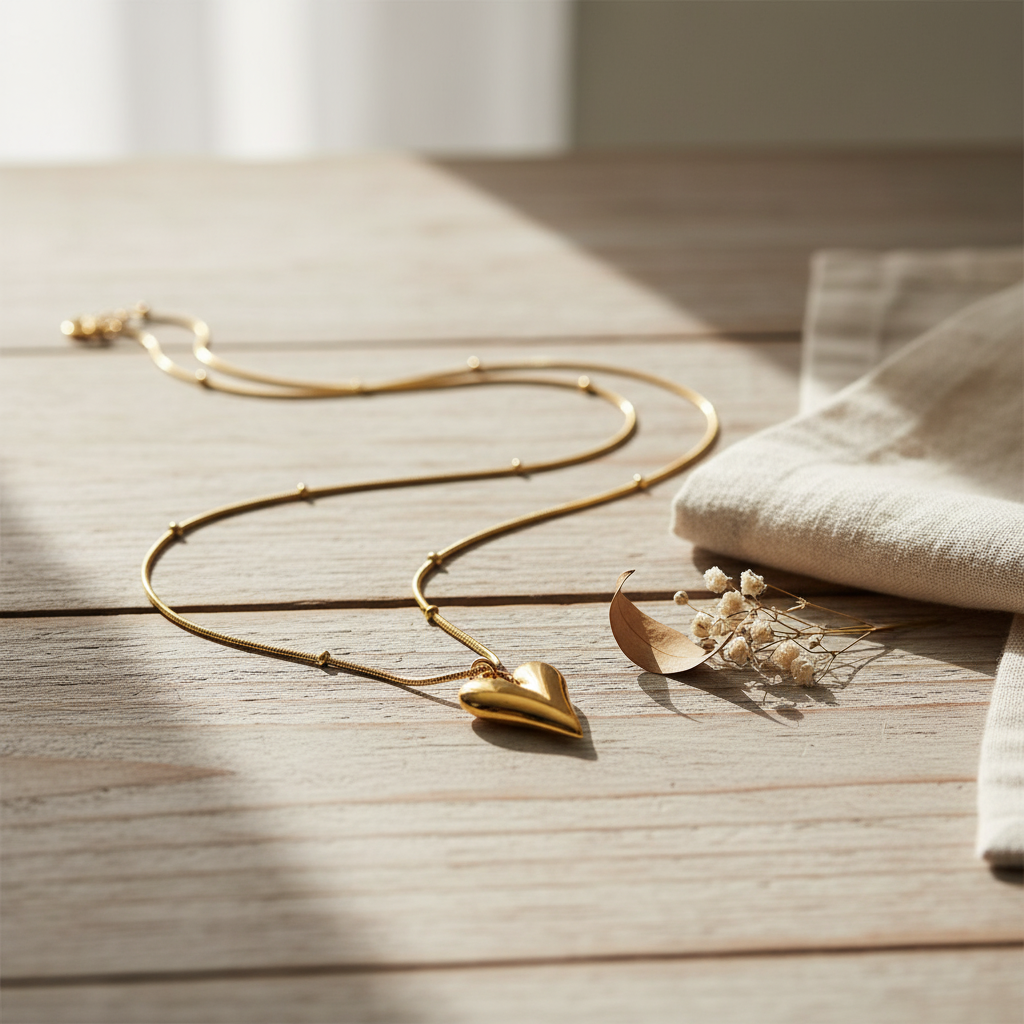 Collier « Coeurs », acier plaqué or 18 carats