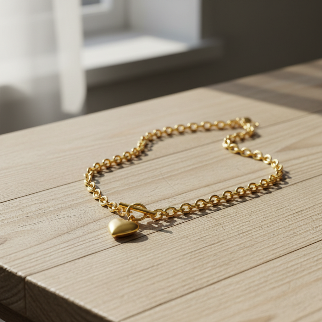 Collana Cuore in Acciaio Placcato Oro 18K