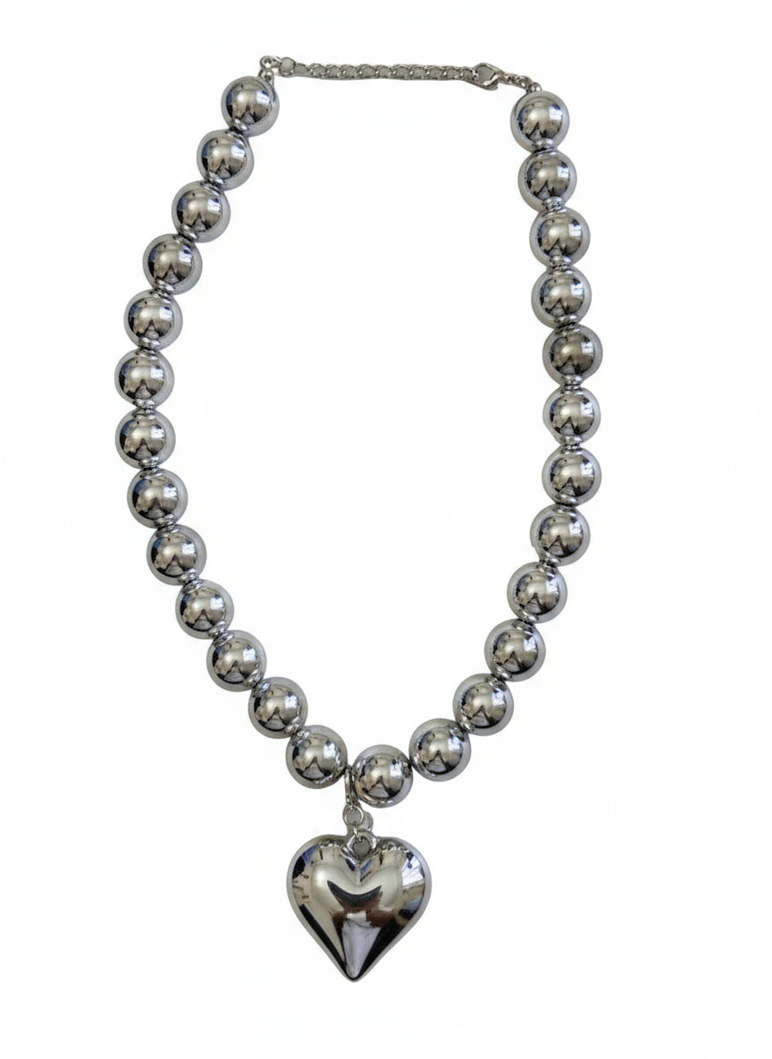 Collana con Perle e Ciondolo Cuore in Acciaio Inossidabile