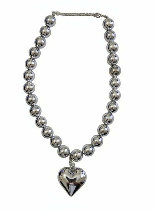 Collana con Perle e Ciondolo Cuore in Acciaio Inossidabile